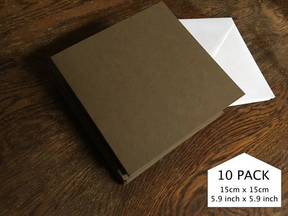 Eco Friendly Blank cards and envelopes for invitations and card making 10 pack 15cm x 15cm Made from recycled hazelnuts