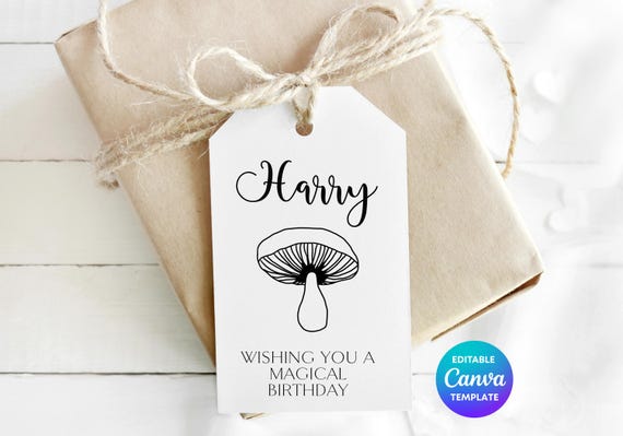 Editable Mushroom Gift Tag | Personalised Birthday Gift Tag | Custom Name Canva Template | Woodland Birthday Printable