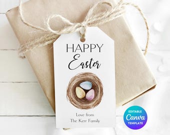 Easter Gift Tag Template | Editable Bunny & Eggs Design (Digital Download)