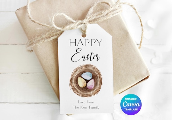 Easter Gift Tag Template | Editable Bunny & Eggs Design (Digital Download)