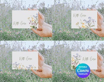 Set of 4 Botanical Postcards Printable | Simple Floral Postcard Collection | Editable Canva Cottagecore Greeting Cards | Nature Inspired
