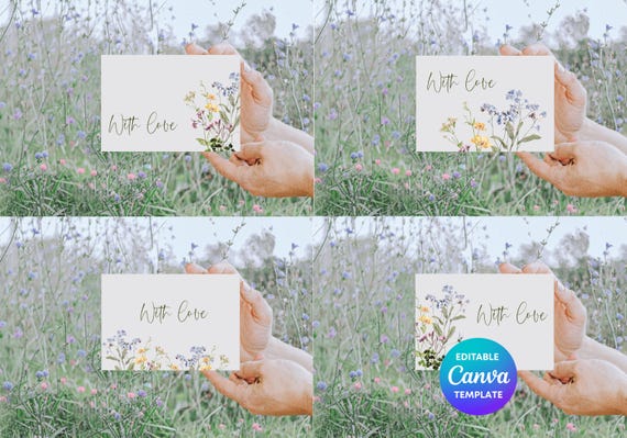 Set of 4 Botanical Postcards Printable | Simple Floral Postcard Collection | Editable Canva Cottagecore Greeting Cards | Nature Inspired