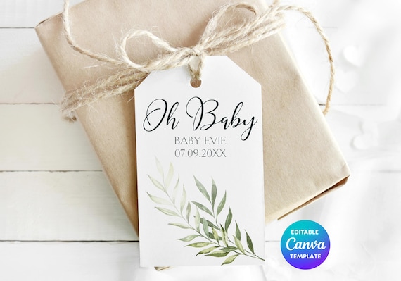 Botanical Baby Shower Gift Tags, Eucalyptus Favor Tags, Neutral Decor (Digital Download)