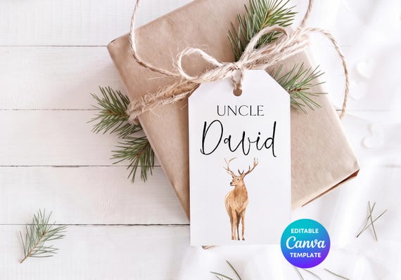 Personalised Uncle Gift Tag | Stag Woodland Gift Tag | Custom Uncle Gift Label | Deer Gift Tag | Nature Inspired Gift Tag