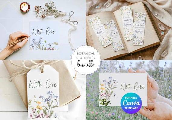 Floral Printable Gift Bundle | Gift Tag, Greeting Card, Bookmark & Postcard Notelet | Botanical Eco Friendly Stationery