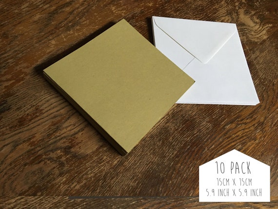 Eco Friendly Blank cards and envelopes for invitations and card making 10 pack 150mm x 150mm made from recycled olives