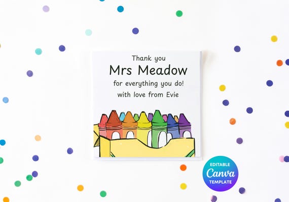 Editable Thank You Teacher Card | Crayon Teacher Card | Best Teacher Ever Digital Download