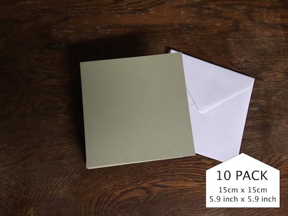Eco Friendly Blank cards and envelopes for invitations and card making 10 pack 15cm x 15cm Made recycled from kiwi