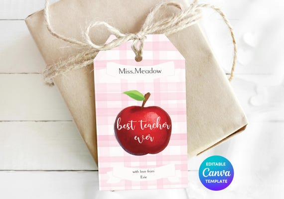 Best Teacher Ever Apple Gift Tag Template | Printable Teacher Thank You Tag | Editable Canva Teacher Appreciation Gift | Teacher Tag