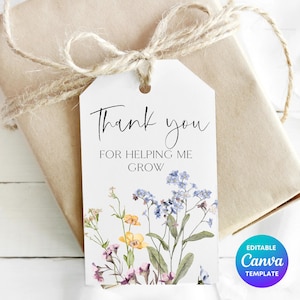Wildflower Teacher Gift Tag | Thank You For Helping Me Grow (Editable Canva Template)