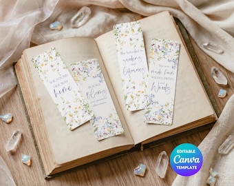 Set of 4 Floral Bookmark Templates | Printable Book Lover Bookmarks | Cottagecore Reading Gift | Wildflower Quotes Bookmark | Editable Canva