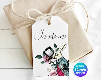 White Rabbit Gift Tag | Editable Alice in Wonderland Party Favor (Digital Download)