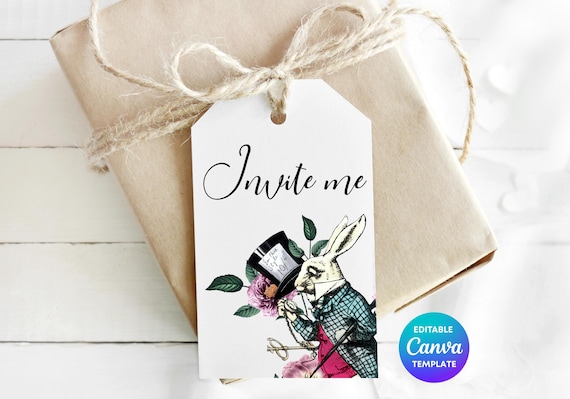 White Rabbit Gift Tag | Editable Alice in Wonderland Party Favor (Digital Download)