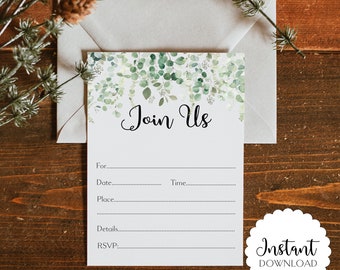 Eucalyptus Invitation Template: Printable Foliage Invite (Digital Download)