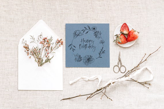 Eco friendly Birthday card, Flower wreath card, Happy Birthday Card, Card for friend, Card for family, Card for loved one, Greetings Card
