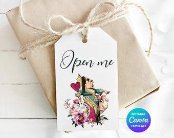 Queen of Hearts Gift Tag | Alice in Wonderland Party Favor (Canva Template)