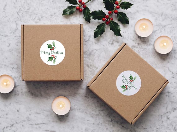 Merry Christmas Stickers | Personalised Christmas Stickers | Holly Gift Labels | Christmas Packaging Stickers | Custom Christmas Labels