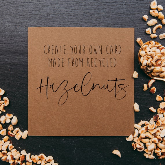 Eco Friendly Design your own card, bespoke card, custom wedding card, create a card, bespoke eco birthday card, made from recycled hazelnuts