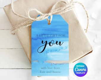 A Little Gift For You Coastal Gift Tag Template | Printable Ocean Inspired Gift Tag | Editable Canva Seaside Botanical Gift Label | BeachTag