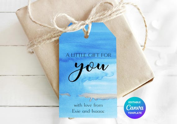 A Little Gift For You Coastal Gift Tag Template | Printable Ocean Inspired Gift Tag | Editable Canva Seaside Botanical Gift Label | BeachTag