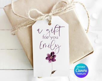 A Little Gift For You Cottagecore Gift Tag Template | Printable Botanical Gift Tag | Editable Canva Floral Gift Label | Nature Inspired Tag