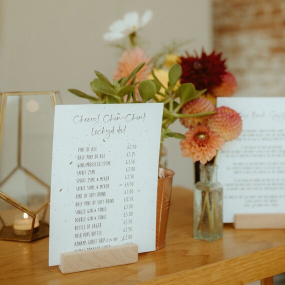 Eco friendly bar signage for wedding made from wildflower seeds, Seed card, bar signage that grows, create your own bar signs