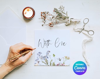 Wildflower Greeting Card Template Editable in Canva | Printable Birthday Card | Thank You Card | With Love | Floral Card Instant Download