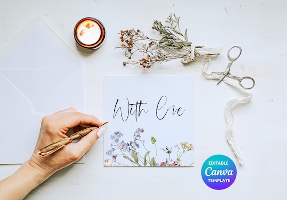 Wildflower Greeting Card Template Editable in Canva | Printable Birthday Card | Thank You Card | With Love | Floral Card Instant Download