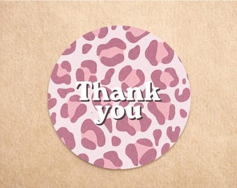 Pink Leopard Print Thank You Stickers | Personalised Packaging Stickers | Custom Gift Labels | Boutique  Stickers | Printed Leopard Stickers