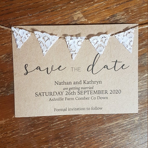 Bunting save the date, A6 design your own save the date, vintage bunting save the date, Recycled save the date, Eco save the date cards