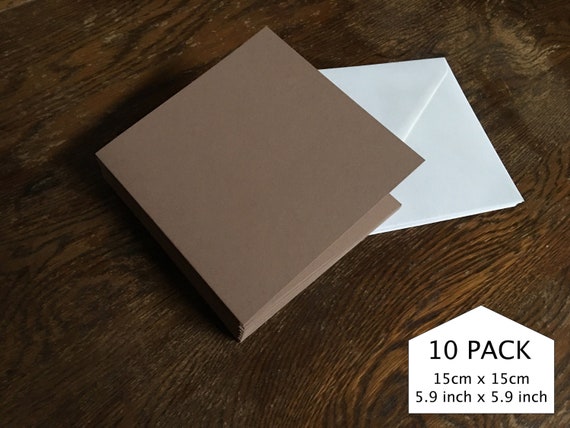 Eco Friendly Blank cards and envelopes for invitations and card making 10 pack 15cm x 15cm Made from recycled almonds