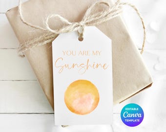 You Are My Sunshine Gift Tag Template | Printable Sunshine Thank You Tag | Editable Canva Gift Label | Cute Summer Gift Tag