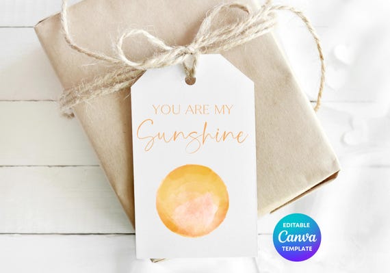 You Are My Sunshine Gift Tag Template | Printable Sunshine Thank You Tag | Editable Canva Gift Label | Cute Summer Gift Tag