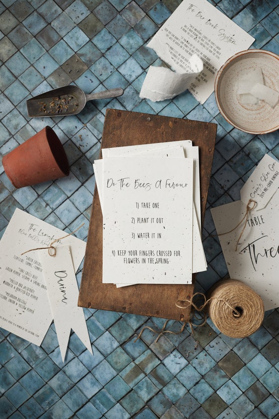 Eco friendly wedding stationery made from wildflower seeds, plantable wedding prints and tags, create your own eco wedding stationery