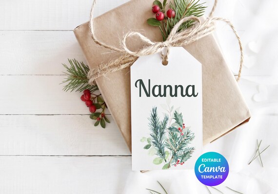 Personalised Nanna Gift Tag | Christmas Eucalyptus Gift Tag | Grandma Gift Tag | Custom Christmas Gift Label | Botanical Gift Tag