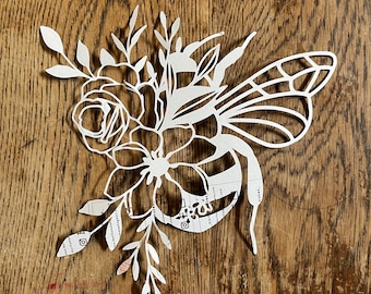Eco Bee & Flowers Papercut: Recycled Card or Tag
