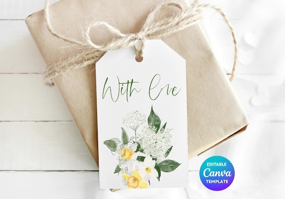 Daffodil With Love Gift Tag Template | Printable Floral Gift Tag | Editable Canva Spring Gift Label | Botanical Cottagecore Tag