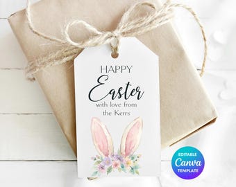 Floral Bunny Easter Gift Tag | Personalised Basket Name Tag (Digital Download)