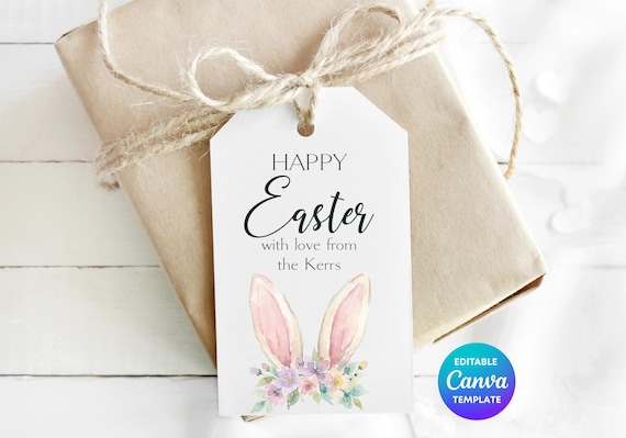 Floral Bunny Easter Gift Tag | Personalised Basket Name Tag (Digital Download)