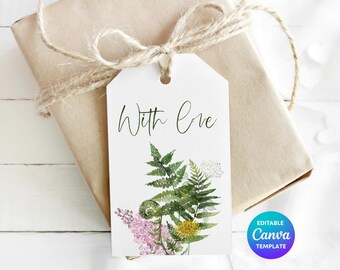 Fern With Love Gift Tag Template | Printable Botanical Gift Tag | Editable Canva Nature Inspired Gift Label | Cottagecore Floral Tag
