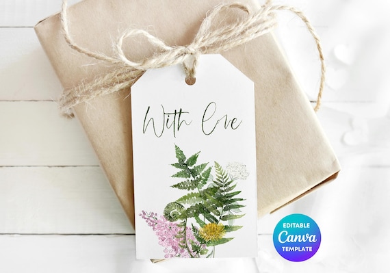 Fern With Love Gift Tag Template | Printable Botanical Gift Tag | Editable Canva Nature Inspired Gift Label | Cottagecore Floral Tag