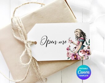 Alice in Wonderland Floral Gift Tag | Editable Canva Template (Digital Download)