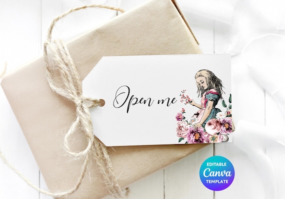 Alice in Wonderland Floral Gift Tag | Editable Canva Template (Digital Download)