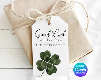 Four Leaf Clover Good Luck Gift Tag | Editable Lucky Favor (Digital Download)