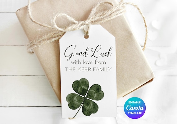Four Leaf Clover Good Luck Gift Tag | Editable Lucky Favor (Digital Download)