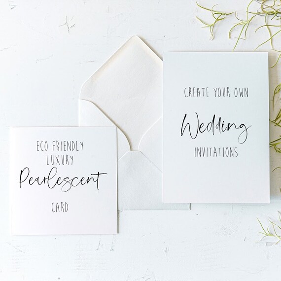 Eco Friendly create your own wedding invites, luxury white pearlescent invitations, bespoke wedding stationery A5 invites, eco invitations