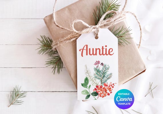 Personalised Auntie Gift Tag | Christmas Foliage Gift Tag | Auntie Christmas Gift | Custom Christmas Gift Label | Fir & Berry Tag