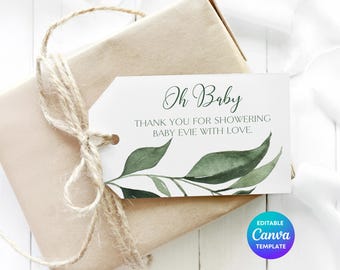 Eucalyptus Baby Shower Gift Tags | Editable Thank You Favor Template (Digital Download)