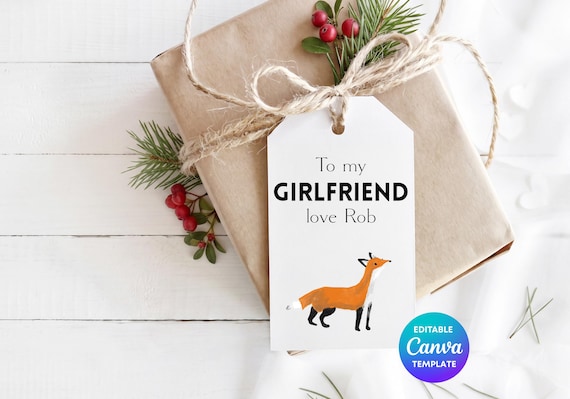 Personalised Girlfriend Gift Tag Canva Template | Fox Gift Tag | Editable Christmas Gift Tag | Woodland Printable Gift Label