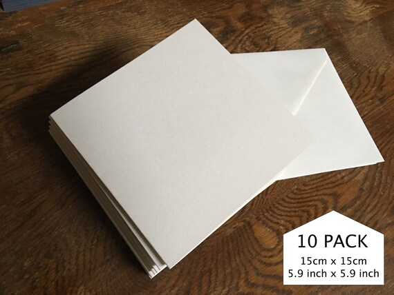 Eco Friendly Blank cards and envelopes for invitations and card making 10 pack 15cm x 15cm Made from recylced corn